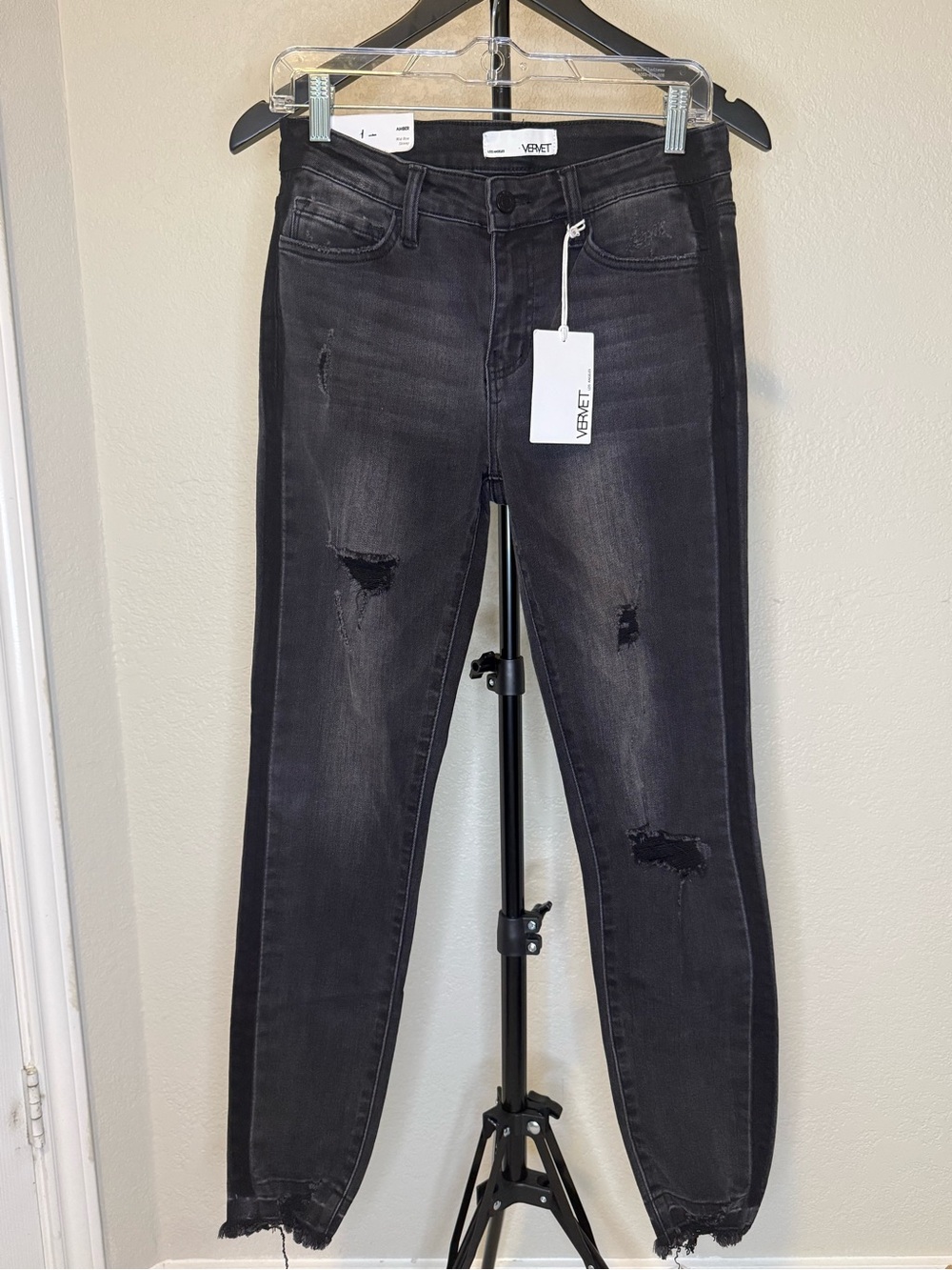 Vervet by Flying Monkey Washed Black Distressed Skinny Jeans